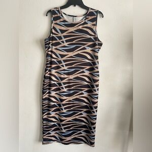 Elegant Zebra Print Midi Dress - Black and Tan